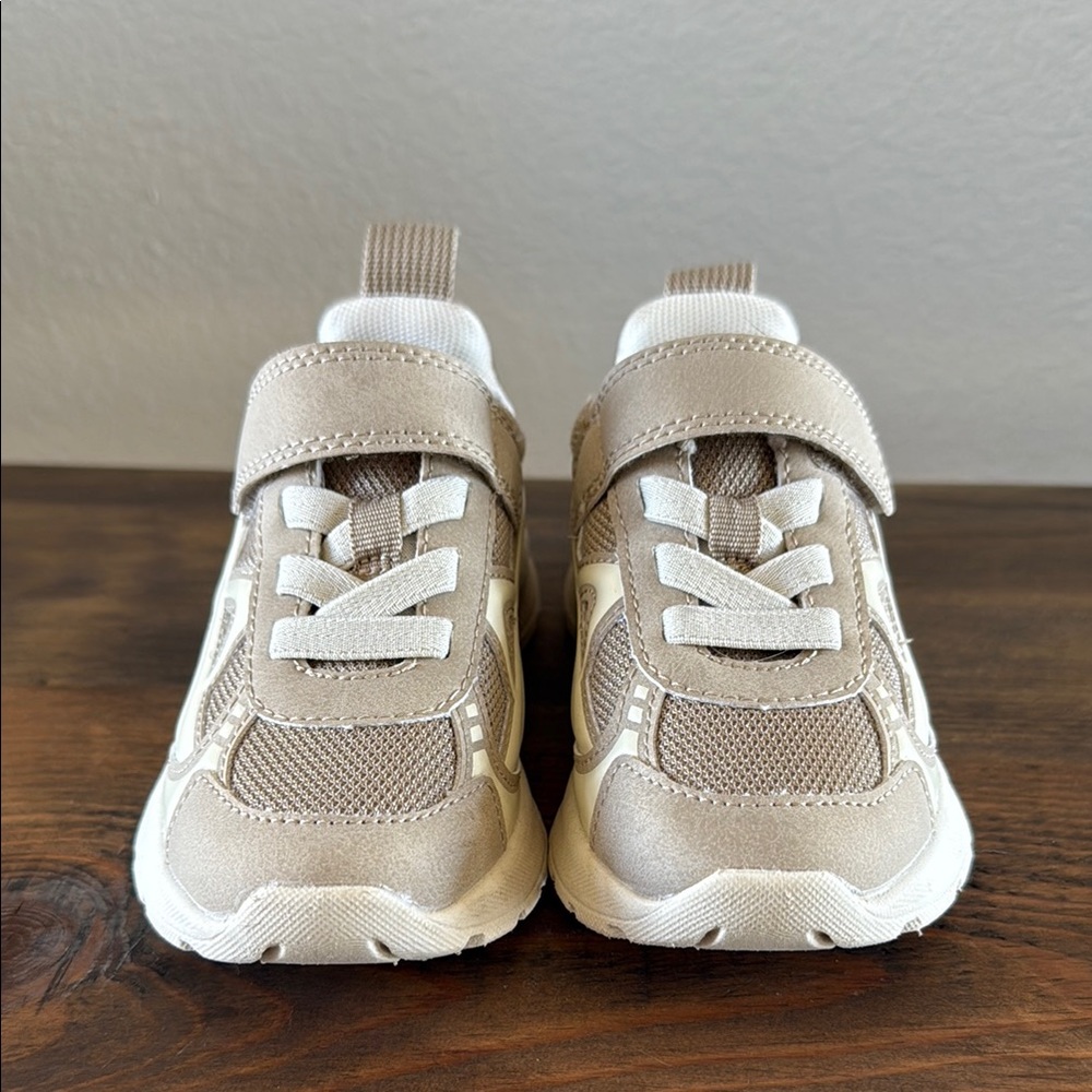 H&M Tan and White Sneakers with Velcro Closure and Cushioned Comfort